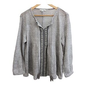 Simply Noelle Women L XL Gray Geometric Tassel Lightweight Boho Top
